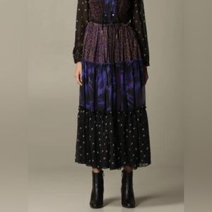 New NWT Women’s Diesel Skirt Black Purple D-Ila Sheer Crepon Prints One Size S M